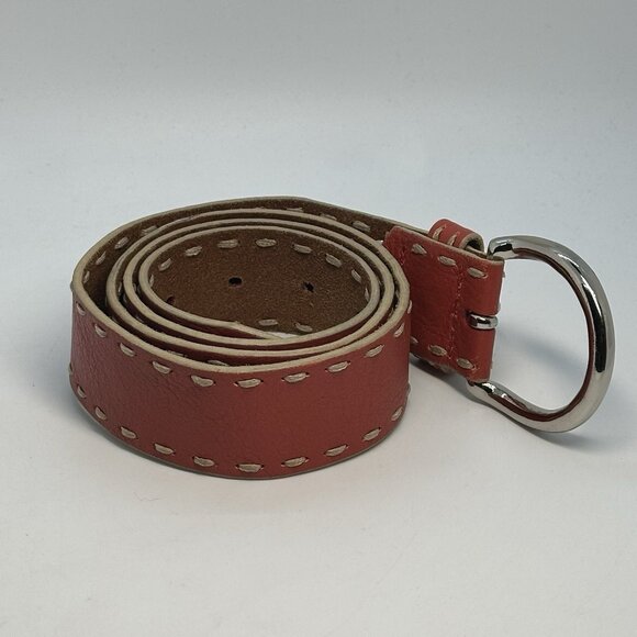 Fossil Women's Size Medium Orange Genuine Leather Thick Stitch Adjustable Belt - Picture 3 of 11